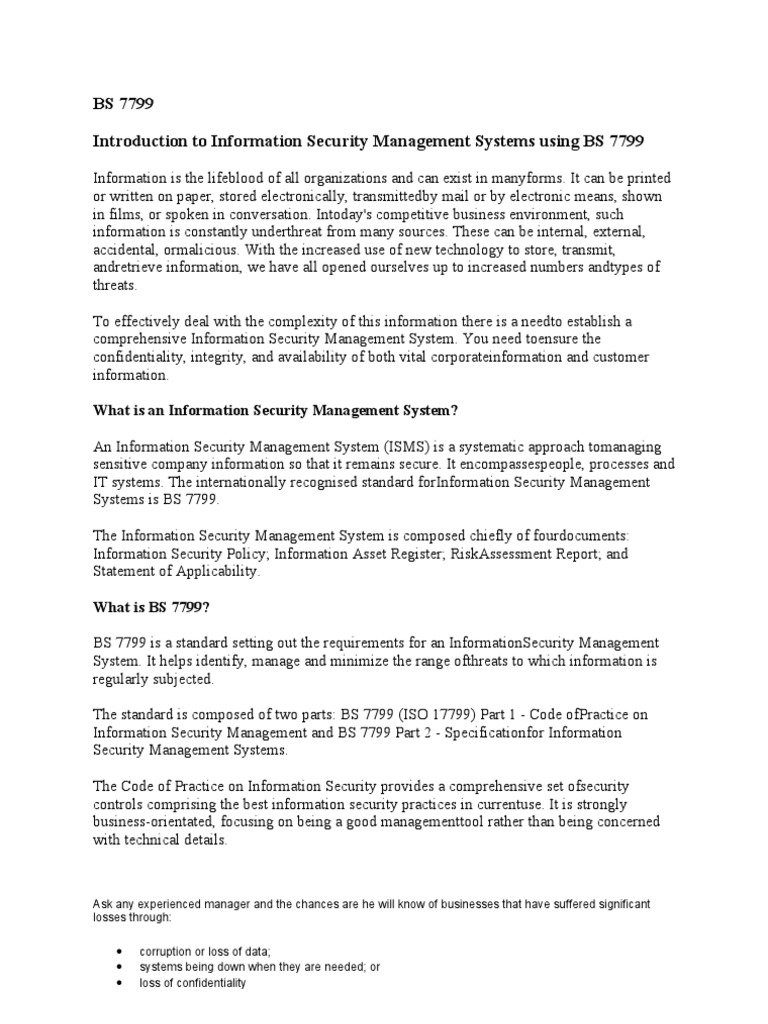 BS 7799: Guide to Information Security Management | PDF | Information ...