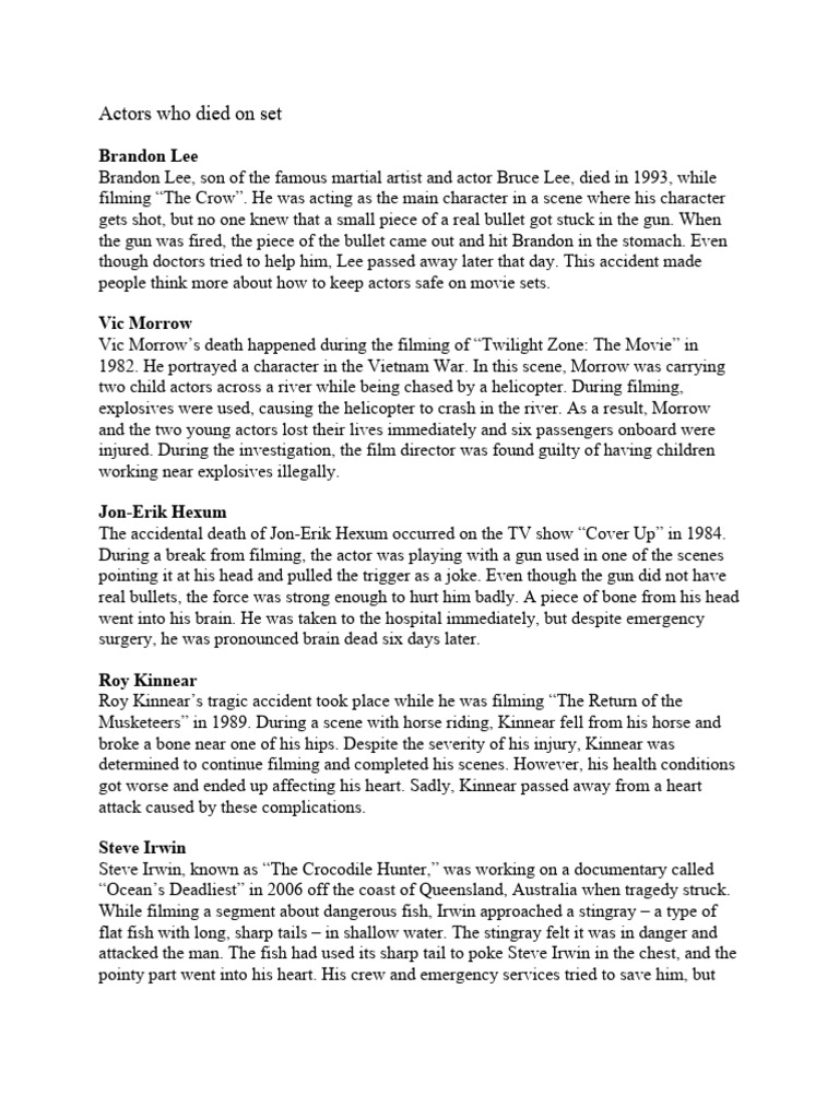 Actors Who Died On Set | PDF | Sports & Recreation