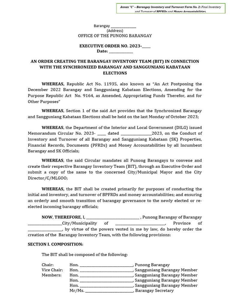 1.3 BSKE 2023 - Annexes A, B and C - Barangay Inventory and Turnover of ...
