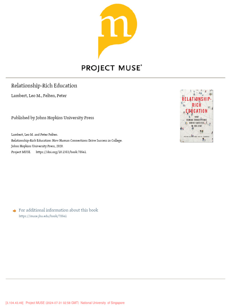 Relationship-Rich Education - Felten 2020 | PDF | Mentorship