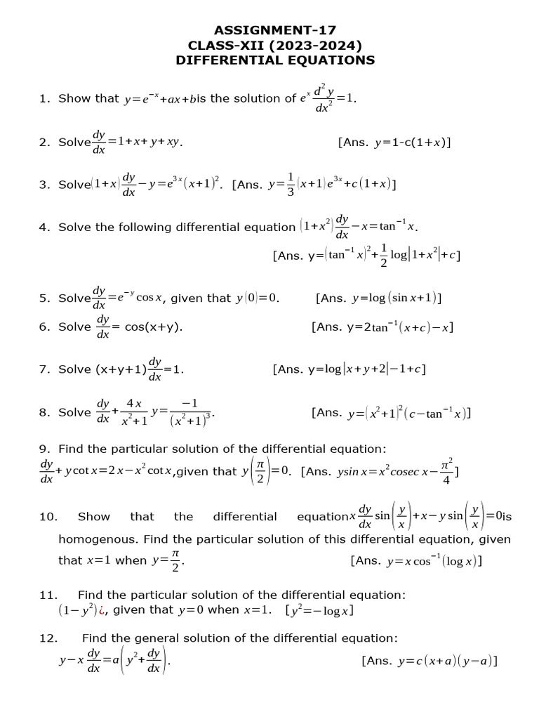 Differential Equations (2023-24) | PDF | Ordinary Differential Equation ...