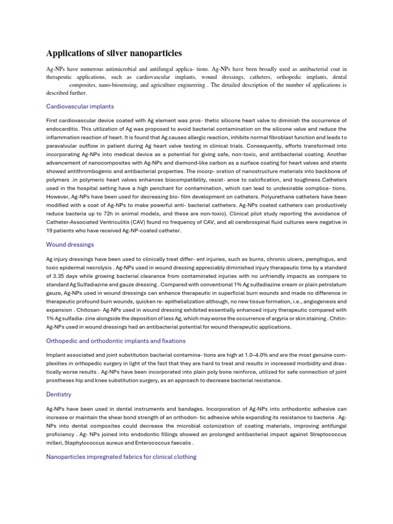 Applications of Silver Nanoparticles | PDF | Biosensor | Catheter