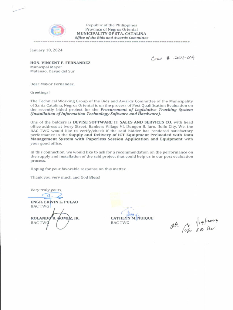 3.1. - Communication - Letter - Dated Jan. 10, 2024 of Mun. of Sta ...