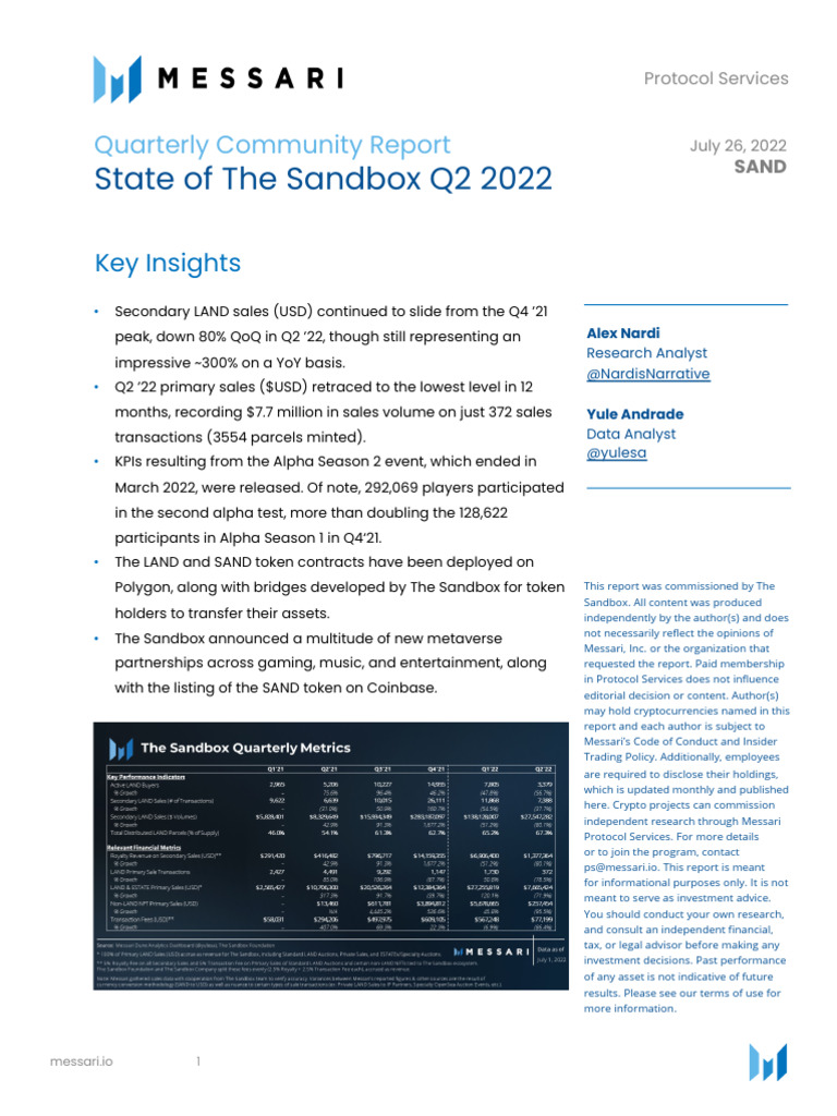 Sandbox Q2 2022 Performance Insights | PDF | Cryptocurrency