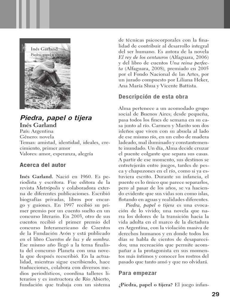 Piedra, papel o tijera: novela de Inés Garland | PDF | Ficción general