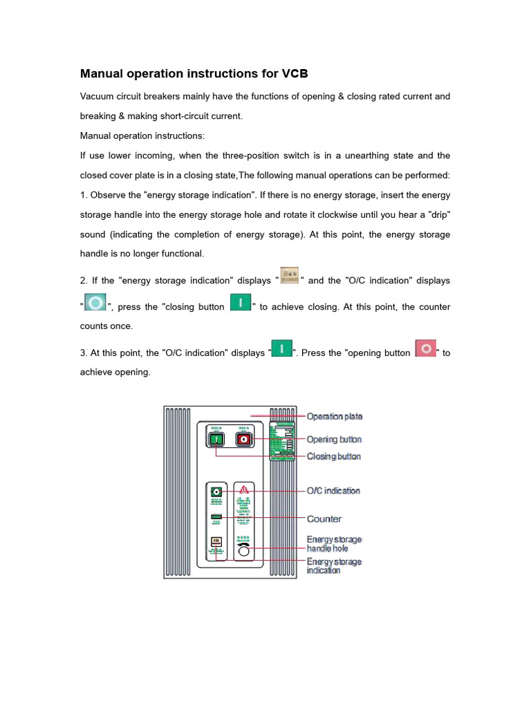 VCB Manual Operation Instructions | PDF | Switch | Electromagnetism