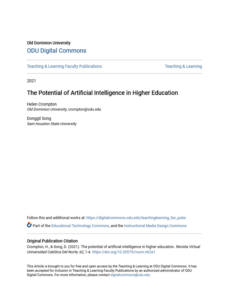 The Potential Of Artificial Intelligence In Higher Education Pdf