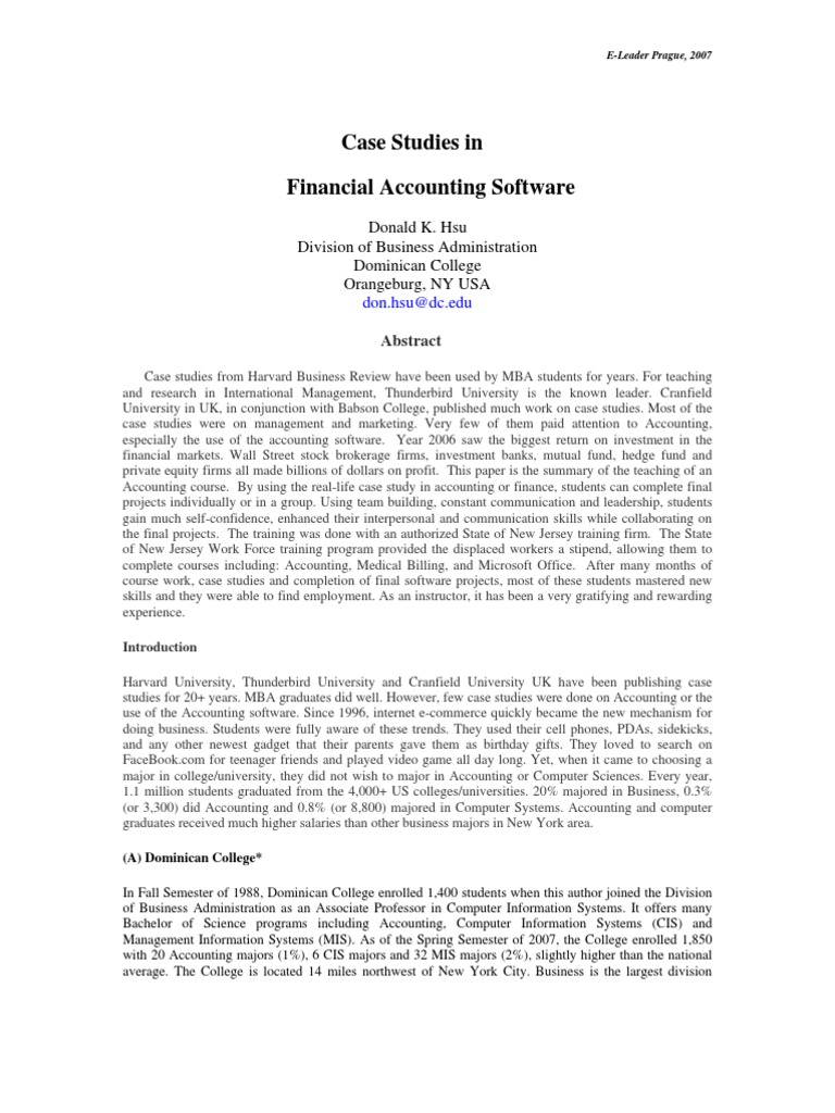 Case Studies in Financial Accounting Software | PDF | Quick Books ...