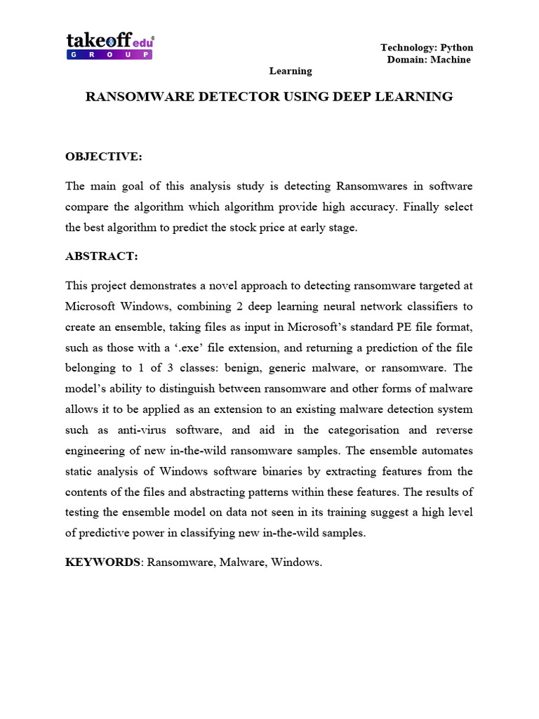 Ransomware detector using deep learning objective pdf machine