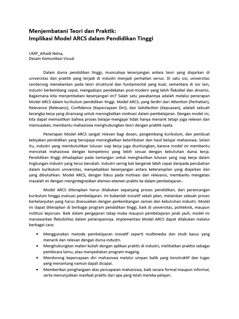 Model ARCS untuk Pendidikan Tinggi | PDF