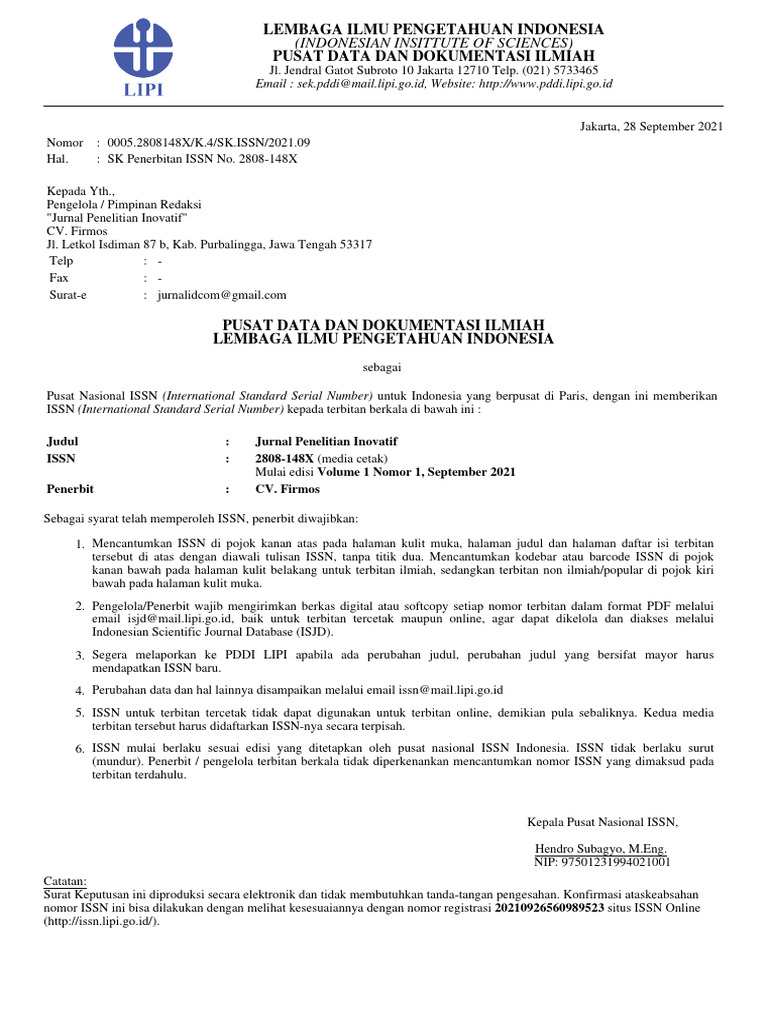 Penerbitan ISSN Jurnal Penelitian Inovatif | PDF | Seni