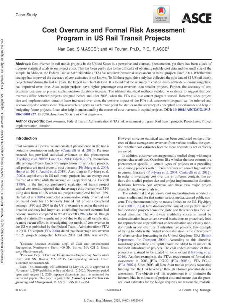 Gao Touran 2020 Cost Overruns and Formal Risk Assessment Program in Us ...