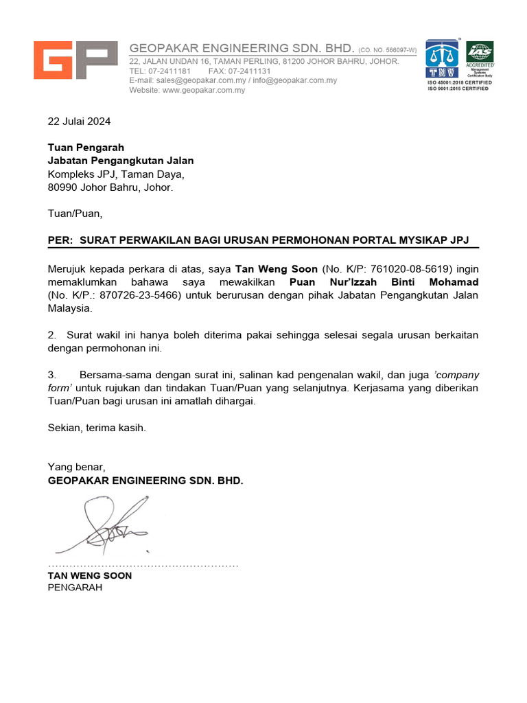Surat Wakil - JPJ MySikap | PDF