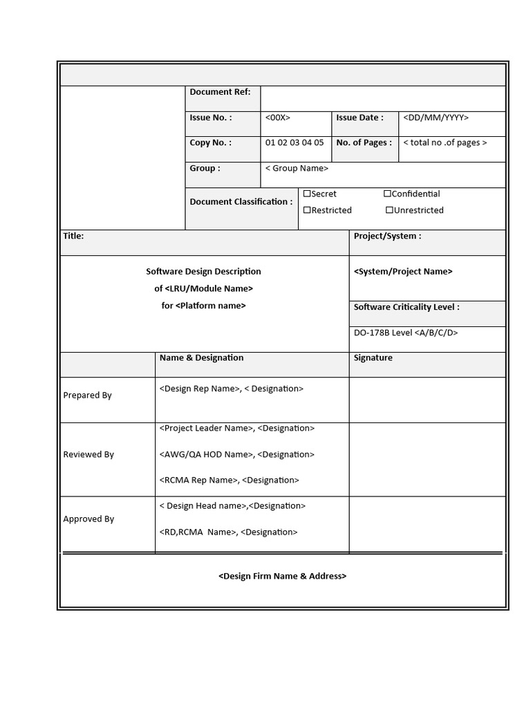 SDD Template PDF Information Software