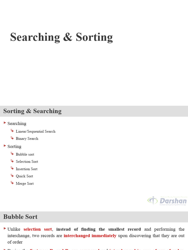 Sorting and Searching Algorithms Guide | PDF | Algorithms And Data ...