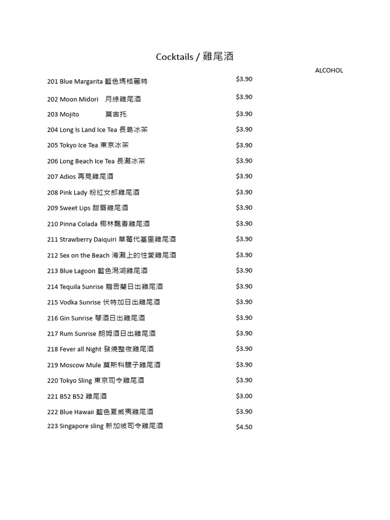 Menu Cocktail | PDF