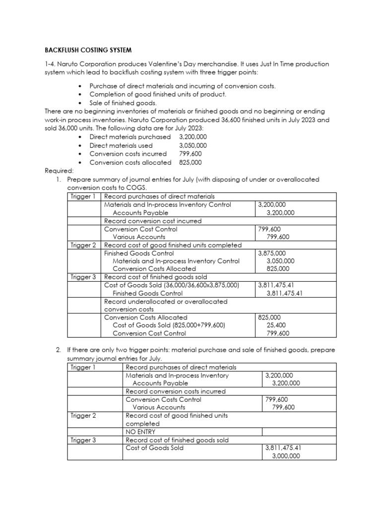 Backflush and ABC | PDF | Cost Of Goods Sold | Inventory