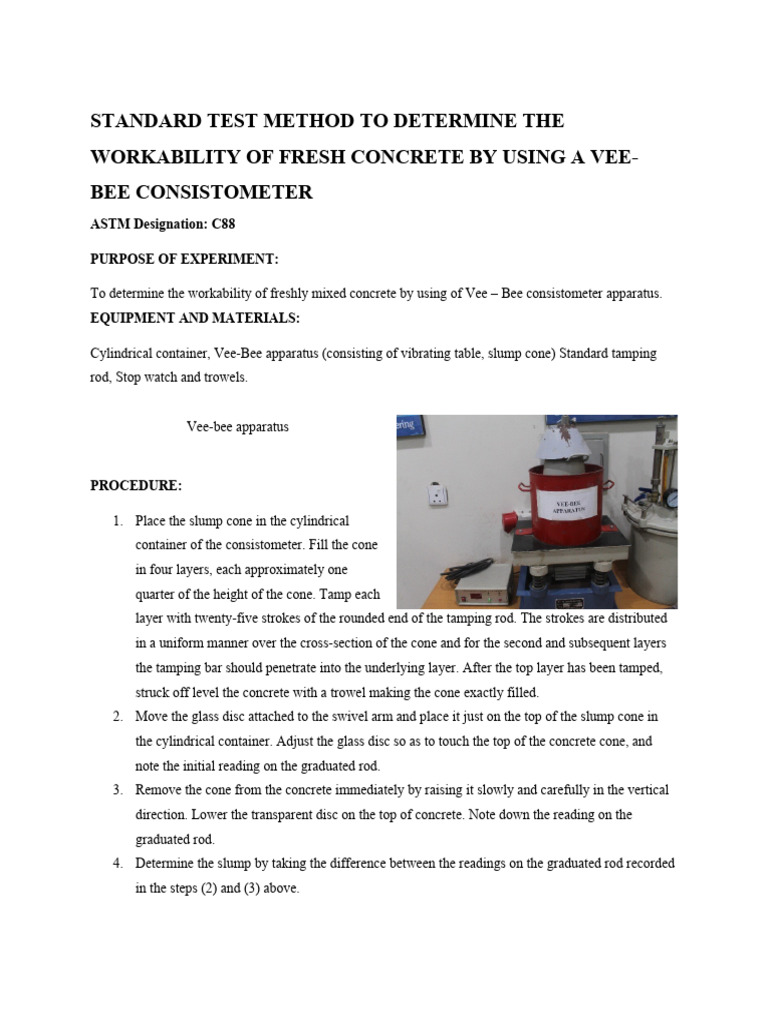 Vee-Bee Test Method for Concrete Workability | PDF | Concrete ...