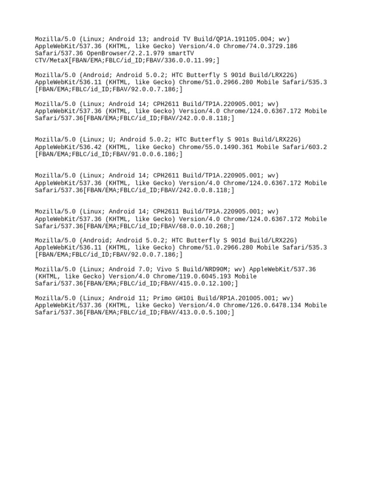 Android User-Agent Strings List | PDF