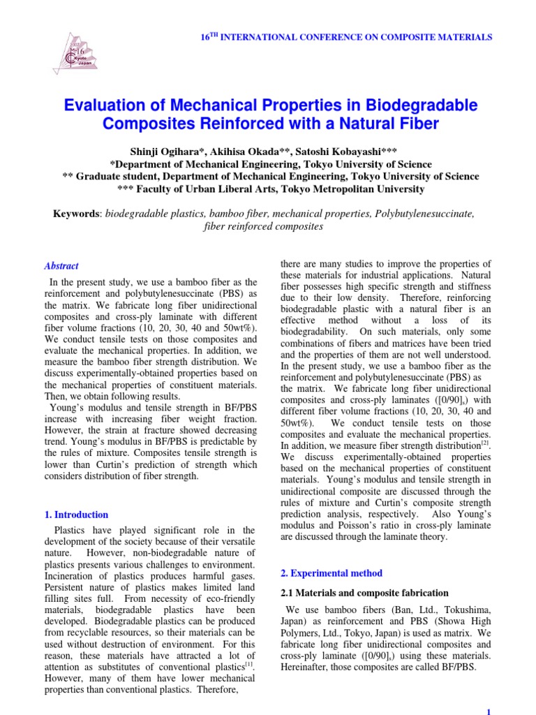 Evaluation of Mechanical Properties in Biodegradable Composites ...