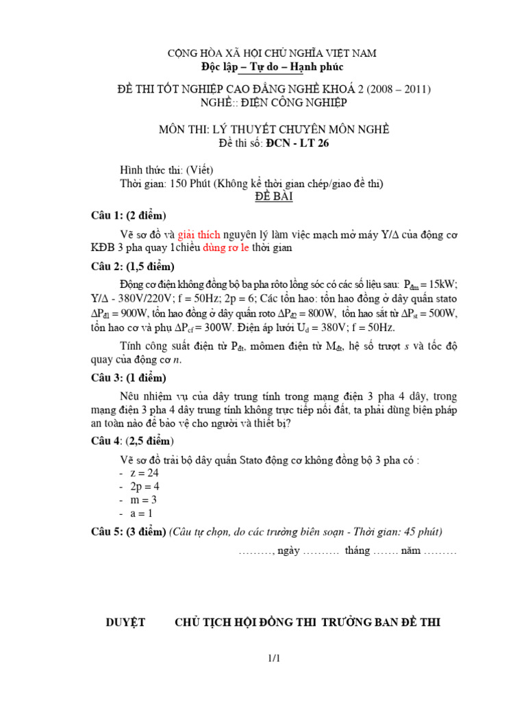 De Thi Ly Thuyet Chuyen Mon Nghe 26 | PDF