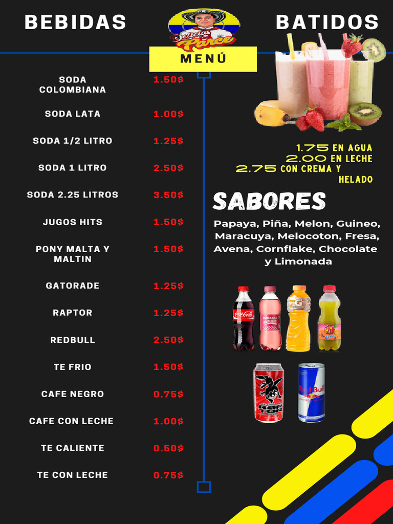 Menú Variado de Comidas y Bebidas | PDF | Pancho | Cocina norteamericana