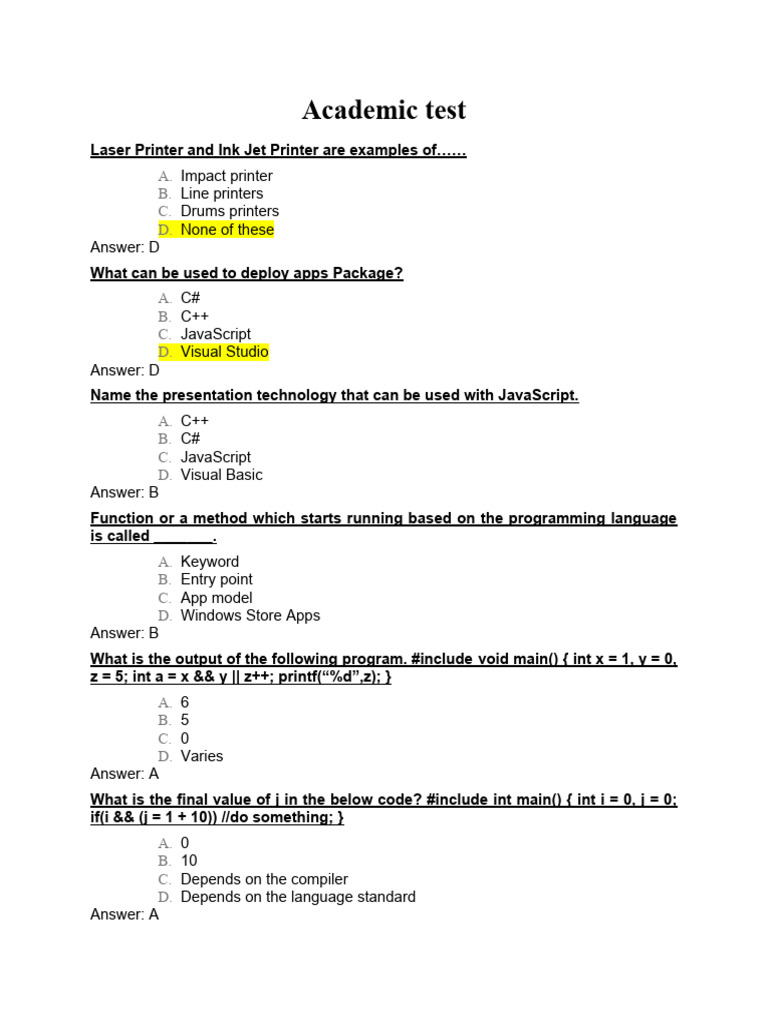 Computer Basics Quiz Questions and Answers | PDF | Printer (Computing ...