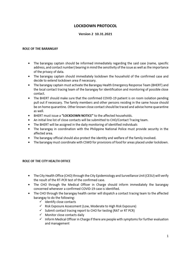 Lockdown Protocol for COVID-19 Cases | PDF | Quarantine | Emergency ...