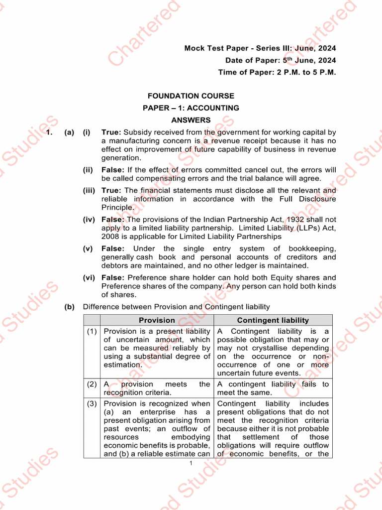Ca Foundation Paper 1 Accounting Mtp Series 3 Suggested Answers Pdf