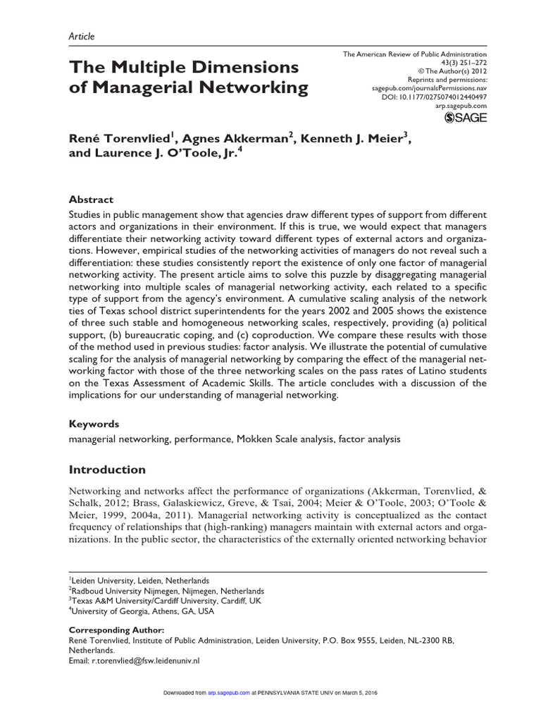 The Multiple Dimensions of Managerial Networking | PDF | Factor Analysis