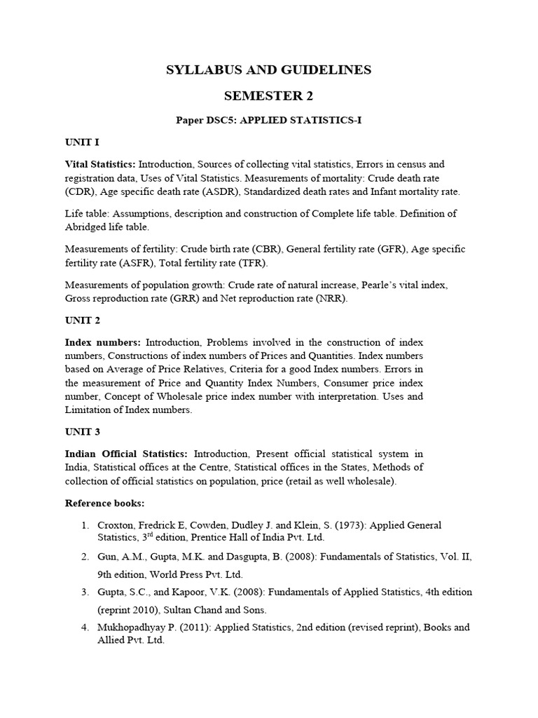 Syllabus and Guidelines-Applied Statistics I-2022-UGCF | PDF | Total ...