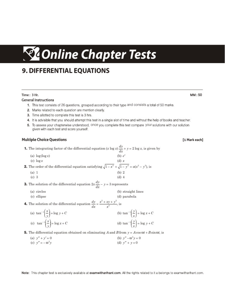 Differential Equations Practice Questions | PDF | Equations ...