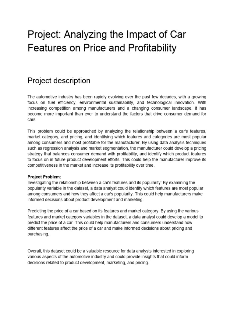 Analyzing The Impact Of Car Features On Price And Profitability Pdf
