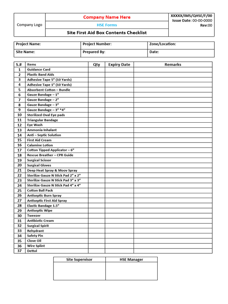 Site First Aid Box Checklist | PDF | Business