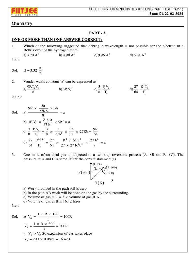 Chemistry Solutions for Seniors Test PAP-1 | PDF | Gases | Dissociation ...