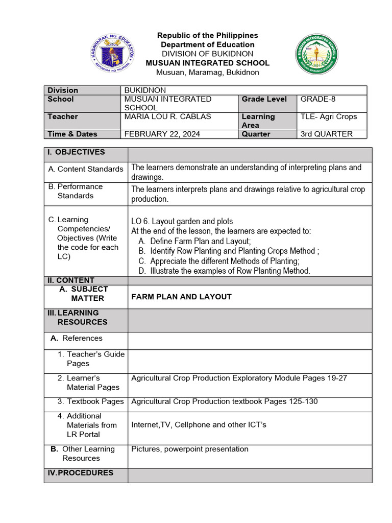 Grade 8 TLE: Farm Plan & Layout Guide | PDF | Learning | Farms