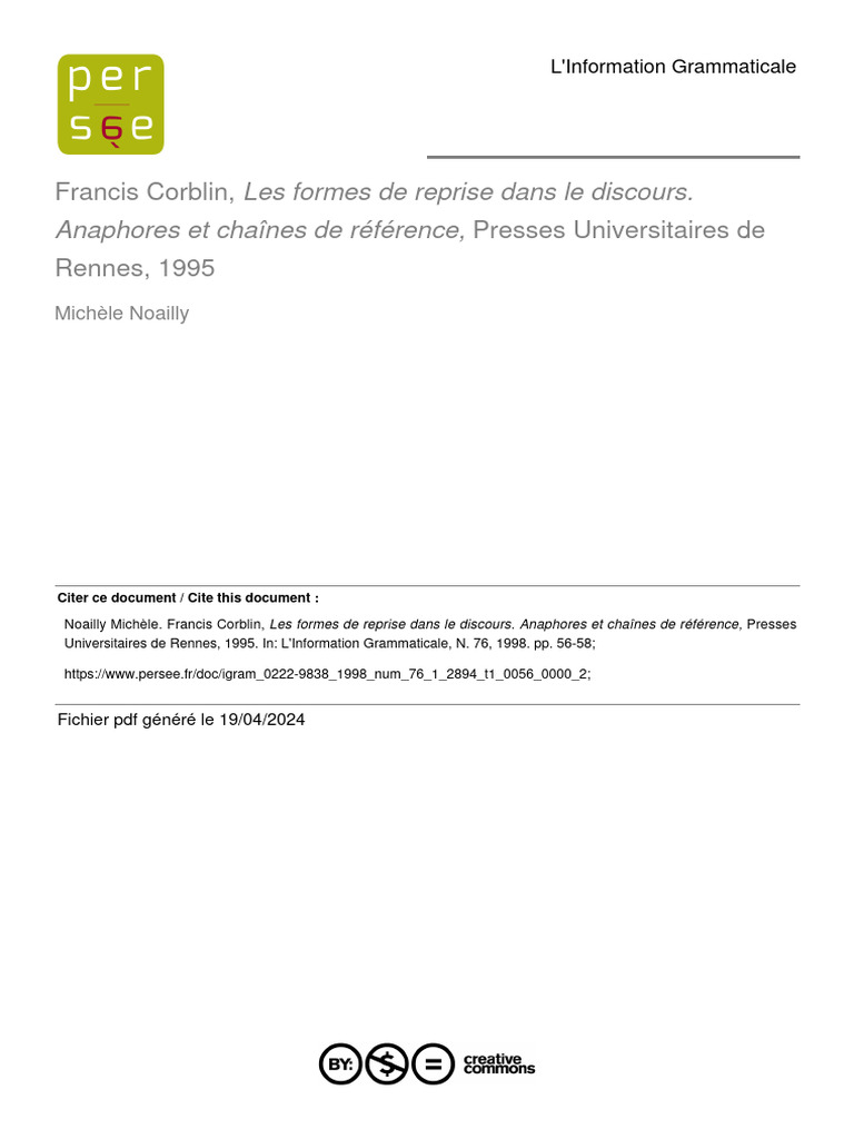 Reprise et anaphore dans le discours | PDF | Linguistique | Grammaire