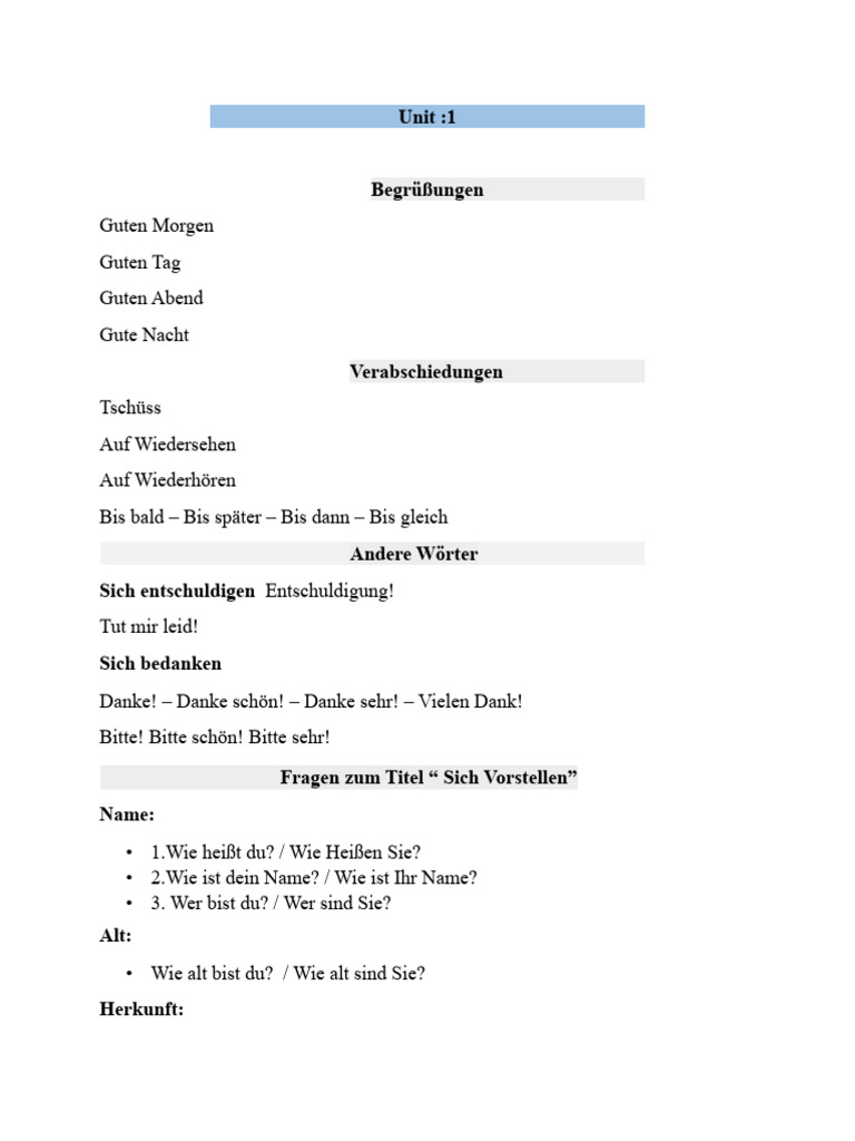 Unit - 1 (1) German | PDF