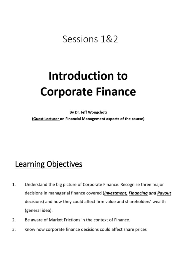 Introduction to Corporate Finance Concepts | PDF | Stocks | Cost Of Capital