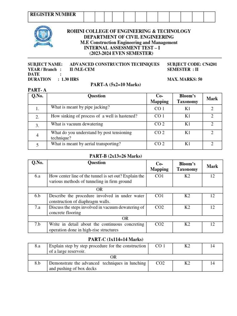 Advanced Construction Techniques Test | PDF | Engineering