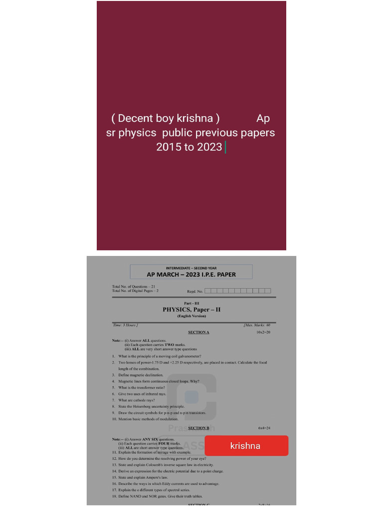 AP SR Physics Public Previous Decent Boy Krishna | PDF