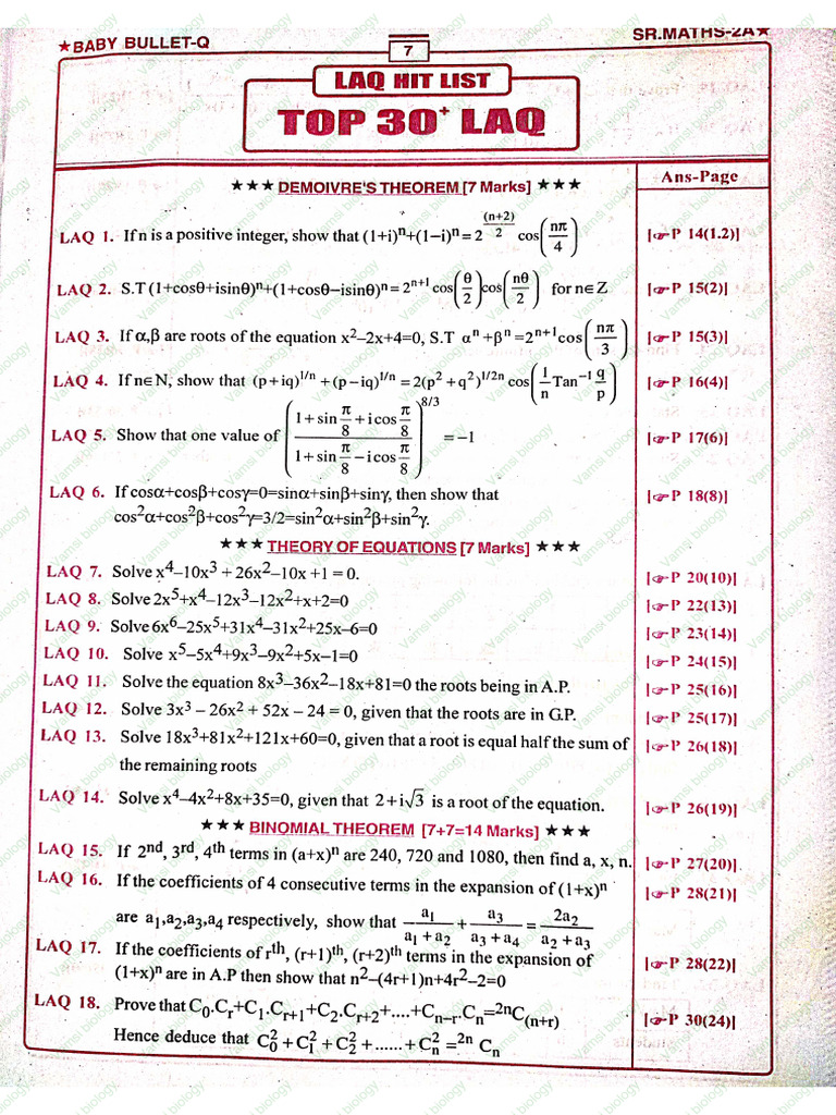 SR Maths 2A - Most Important Questions | PDF