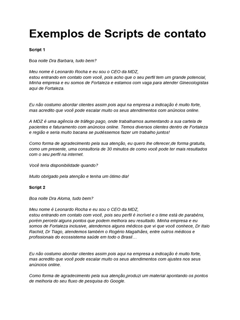 Scripts de Contato | PDF | Publicidade