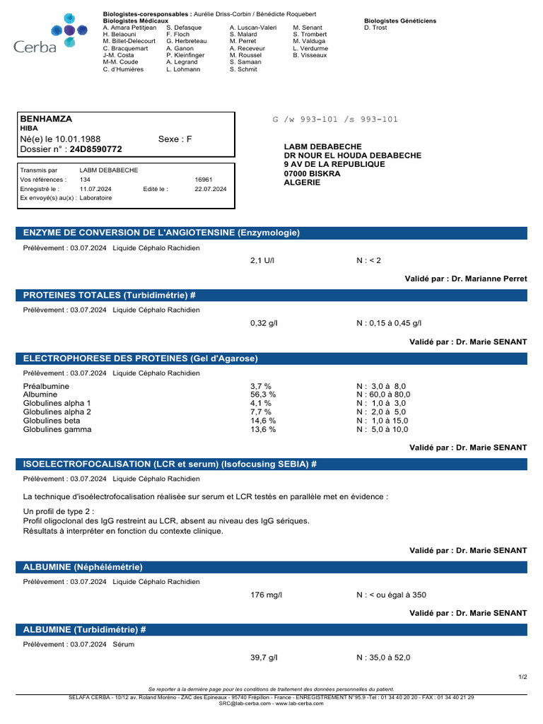 Analyse du Liquide Céphalo-Rachidien | PDF
