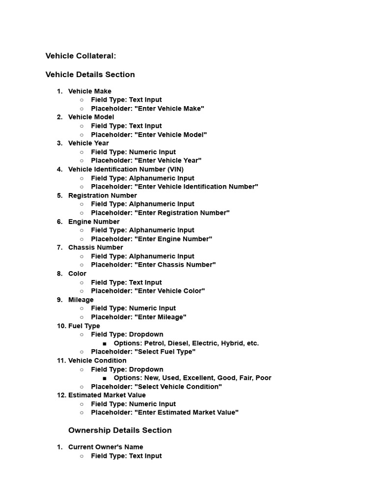 Vehicle and Property Collateral Details | PDF | Loan To Value Ratio ...