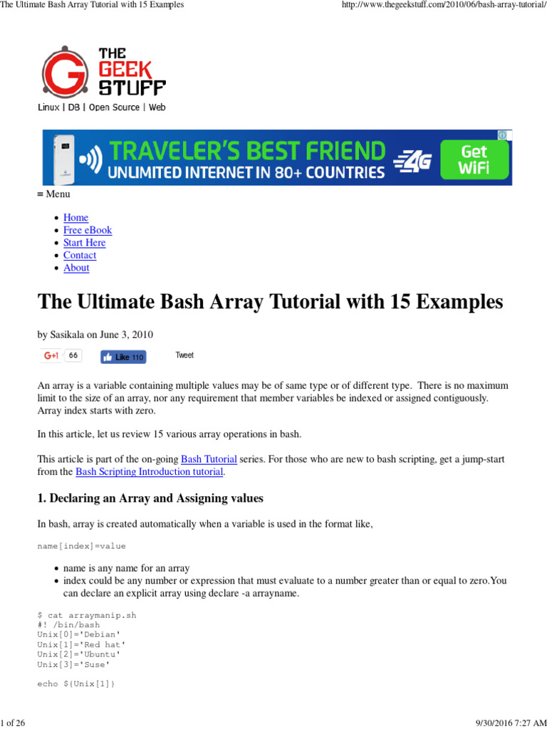 The Ultimate Bash Array Tutorial With 15 Examples | PDF | Unix | Linux