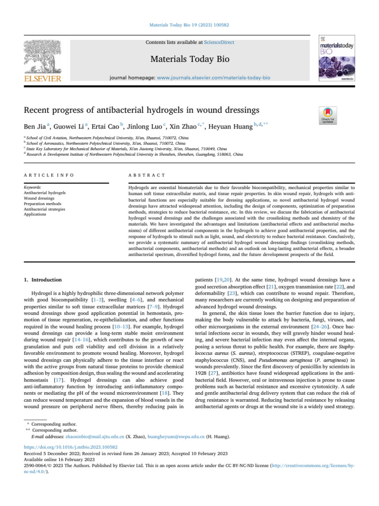 Antibacterial Hydrogels for Wounds | PDF | Cross Link | Gel