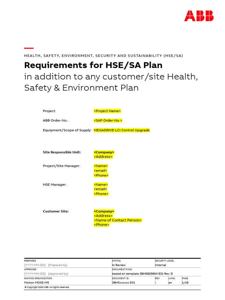 Health Safety and Environmental Requirements For Projects | PDF | Risk ...