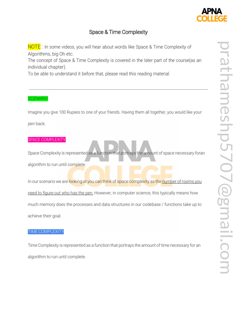 Space & Time Complexity | PDF | Time Complexity | Algorithms