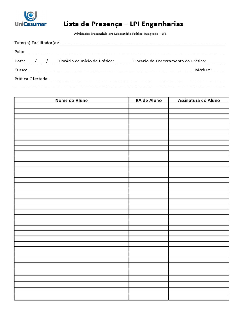 Modelo Lista de Presença | PDF
